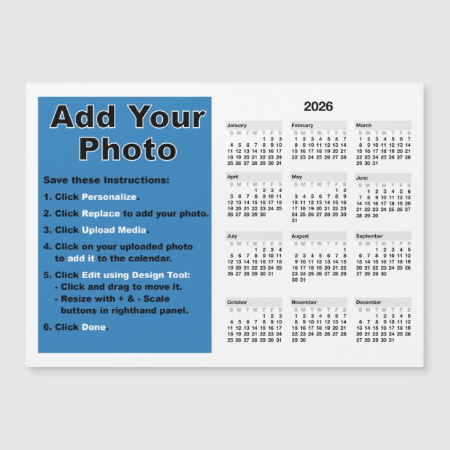 Convite Magnético 2026 Your photo 5x7 Mini Calendar Magnet Template (Frente)