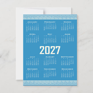 Convite Magnético 2027 Calendar, Greek Fret, Cosmic Latte on Blue