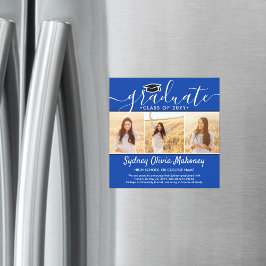 Convite Magnético 3 Anúncio de Graduação Magnética Azul Foto