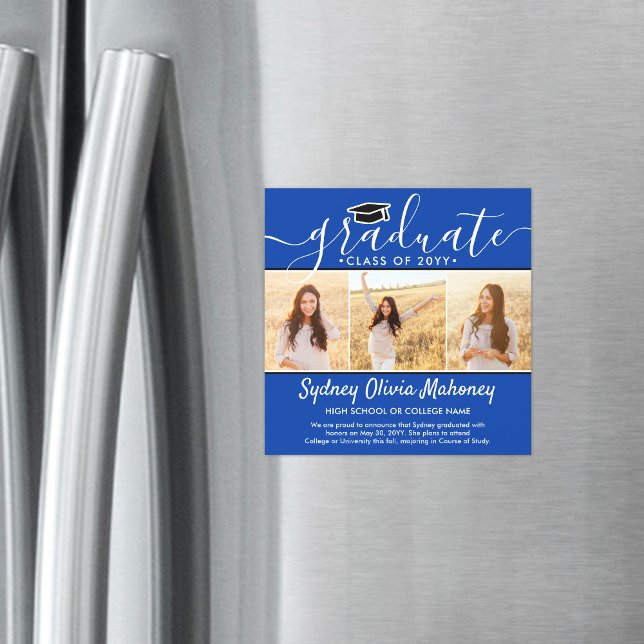 Convite Magnético 3 Anúncio de Graduação Magnética Azul Foto (Criador carregado)