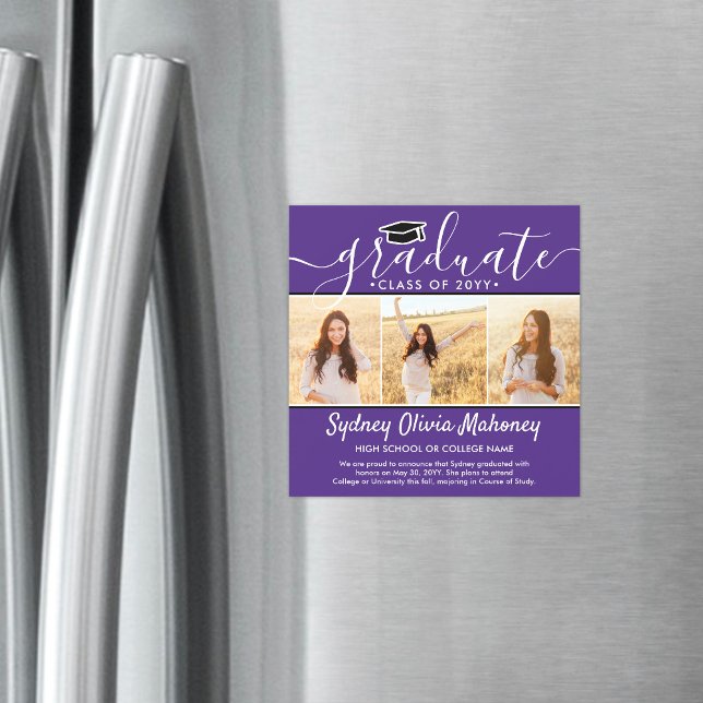 Convite Magnético 3 Anúncio de Graduação Magnética Púrpura Foto (Criador carregado)