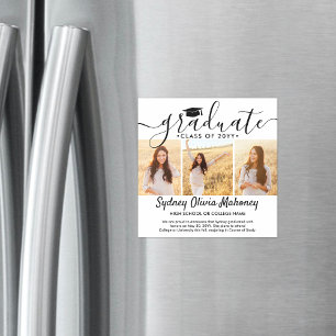 Convite Magnético 3 Anúncio de Graduação Magnética Quadrada de Foto