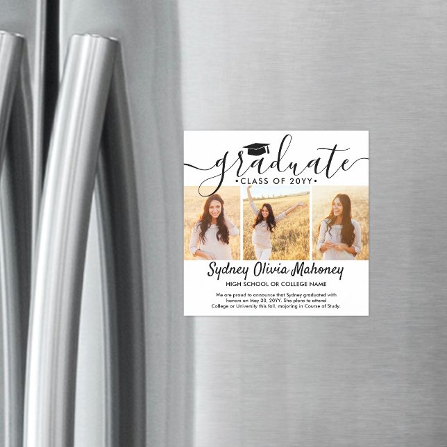 Convite Magnético 3 Anúncio de Graduação Magnética Quadrada de Foto (Criador carregado)