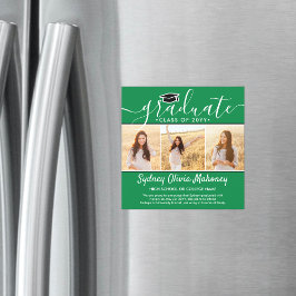 Convite Magnético 3 Anúncio de Graduação Magnética Verde de Foto