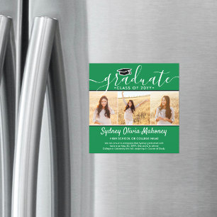 Convite Magnético 3 Anúncio de Graduação Magnética Verde de Foto