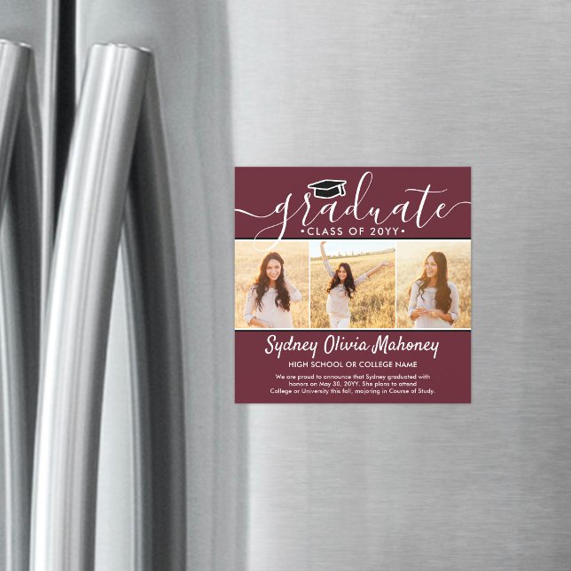 Convite Magnético 3 Foto: Anúncio de Graduação Magnética Maroon (Criador carregado)