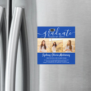 Convite Magnético 3 Fotos de Anúncio de Formatura Magnético Azul