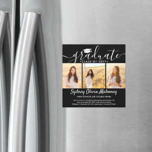 Convite Magnético 3 Fotos de Anúncio de Graduação Magnético Preto