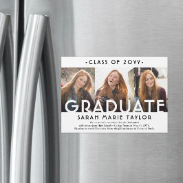 Convite Magnético 3 Photo Collage Magnetic Graduation Announcement