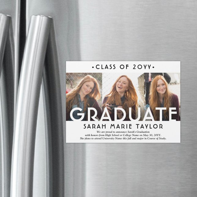 Convite Magnético 3 Photo Collage Magnetic Graduation Announcement (Criador carregado)