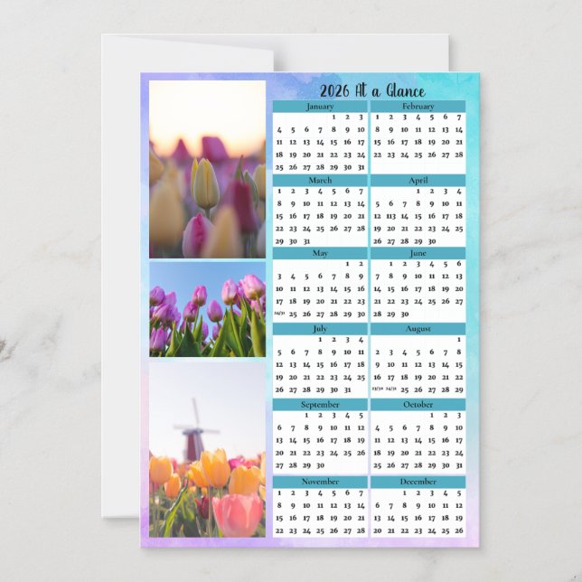 Convite Magnético 3 Tulip Image At a Glance Calendar (Frente)