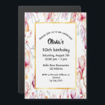 Convite Magnético 50.º aniversário magnólia rosa floral ouro branco<br><div class="desc">Ramais com flores rosadas, roxas, pêssego e magnólia ouro. Com uma falsa armação de ouro. Fundo branco elegante. Um convite feminino e elegante para uma mulher de 50 anos. Letras negras. Um convite de íman para uma festa de aniversário 50ª também pode ser usado como um lembrete de data de...</div>