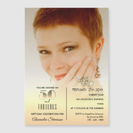 Convite Magnético 50 e Fabulosa, Foto de 50 de aniversário Dourada E