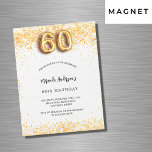 Convite Magnético 60º aniversário do confete de ouro branco luxo<br><div class="desc">Para uma elegante 60ª festa de aniversário. Um fundo branco chic. Decorado com confete de ouro. Personalize e adicione um nome e detalhes da parte. O nome é escrito com um script de estilo manuscrito. Número 60 com letra de estilo de balão.</div>
