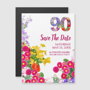 Convite Magnético 90 Birthday Floral Modern Salve A Data