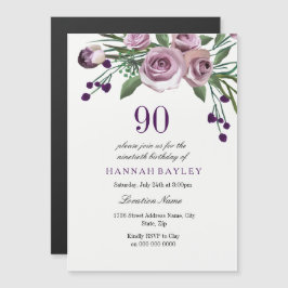 Convite Magnético 90 Birthday Invite: Elegante Plum Purple Rosa
