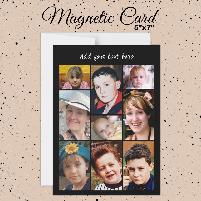 Convite Magnético 9 photo collage add text black magnetic card (Criador carregado)
