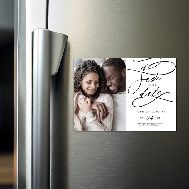 Convite Magnético A Caligrafia Romântica Florea Foto Salva a Data (Criador carregado)