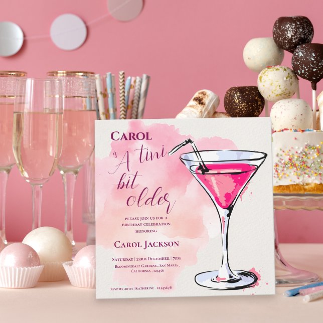 Convite Magnético  A Tini Bit Older Pink Martini Cocktail Birthday (A Tini Bit Older Pink Martini Cocktail Birthday Magnetic Invitation)