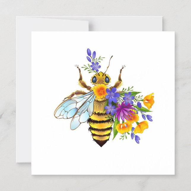Convite Magnético Abeja flor com plantas silvestres (Frente)