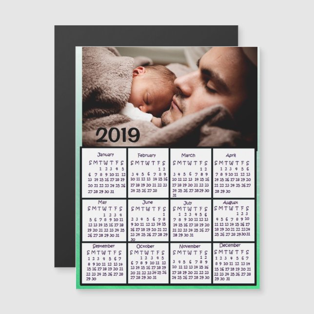 Convite Magnético Adicionar uma foto a este calendário azul 2019 (Frente/Verso)