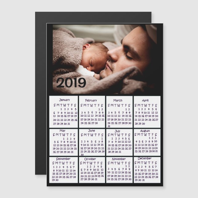 Convite Magnético Adicionar uma foto a este calendário preto 2019 (Frente/Verso)
