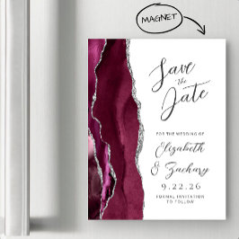 Convite Magnético Agate Borgonha Prata Script Salve a Data