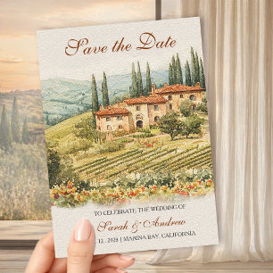 Convite Magnético Água-forte de Vinhedo Chianti para Casamento Save 
