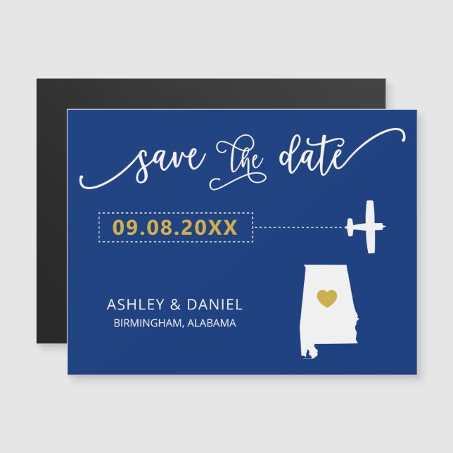 Convite Magnético Alabama Wedding Save the Date Card, Mapa (Frente/Verso)