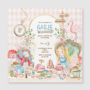 Convite Magnético Alice Adventures em Woderland Birthday Tea Party