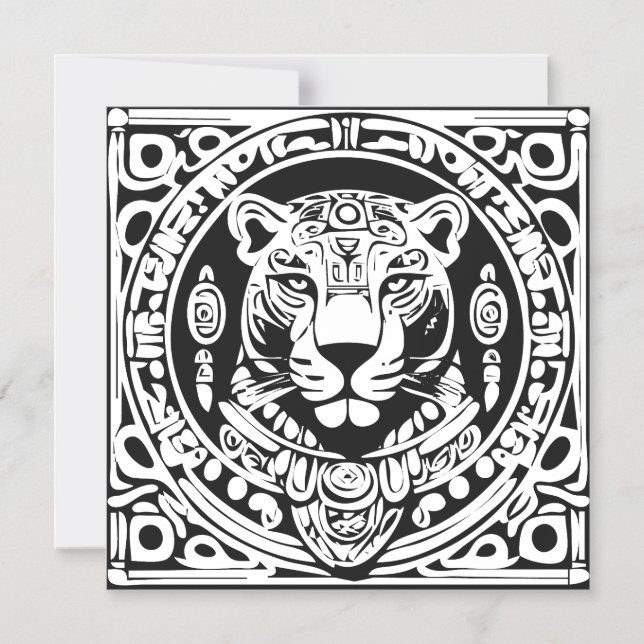 Convite Magnético Ancient Mayan Style Jaguar Warrior Tribal Mask Art (Frente)
