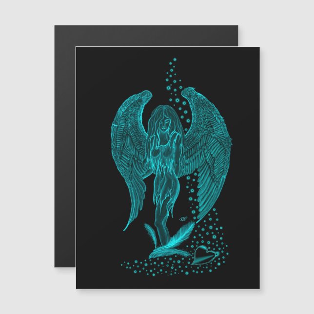 Convite Magnético Angel perdeu no Love, Design preto e verde (Frente/Verso)