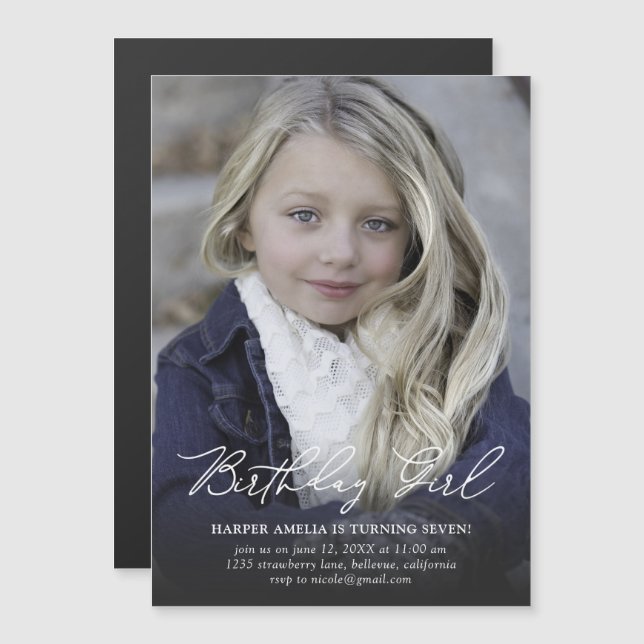 Convite Magnético Aniversário da Aniversário da Moderna Caligrafia (Frente/Verso)