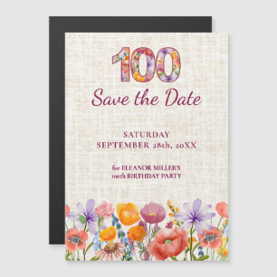 Convite Magnético Aniversário de 100 anos da Wildflower Salve a Data