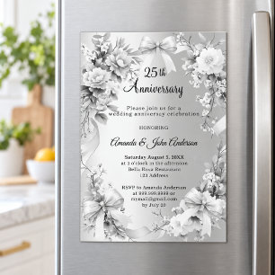 Convite Magnético aniversário de 25 anos de casamento flores de prat
