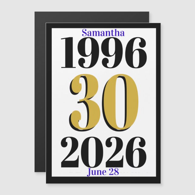 Convite Magnético Aniversário de 30 anos Milestone Vintage 1996   (Frente/Verso)