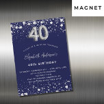 Convite Magnético aniversário de 40 anos marinho estrelas de prata a<br><div class="desc">Um moderno,  na moda e glamouroso ímã de convite para um aniversário de 40 anos. Um fundo azul marinho,  decorado com estrelas de falso prata. Personalize e adicione seu nome e detalhes da festa. O número 40 é escrito com uma fonte de estilo de balão.</div>
