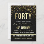 Convite Magnético aniversário de 40 anos | Shimmering Dourado Confet<br><div class="desc">Este convite magnético formal, elegante, moderno da quadragésima festa de aniversário é adequado para homens ou mulheres. Inclui linhas limpas de ouro, guião gótica em maiúsculas e na moda e texto sofisticado de folha de ouro fixo em fundo preto com chás de confete de ouro cintilante, cintilante e fiação de...</div>