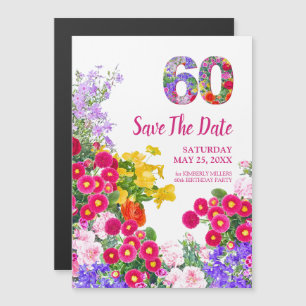 Convite Magnético Aniversário de 60 anos Floral Moderno Salve a Data