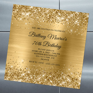 Convite Magnético Aniversário de 70 anos em Glittery Gold Foil