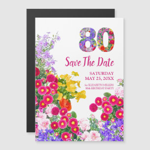 Convite Magnético aniversário de 80 anos floral moderno Save The Dat