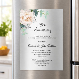 Convite Magnético Aniversário de casamento de 25 anos com flora em p