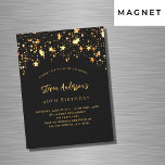 Convite Magnético Aniversário de ouro negro celebra festa elegante<br><div class="desc">Um convite de aniversário elegante para homens e mulheres. Fundo preto,  decorado com estrelas ouros. Personalize e adicione seu nome e detalhes da festa.</div>