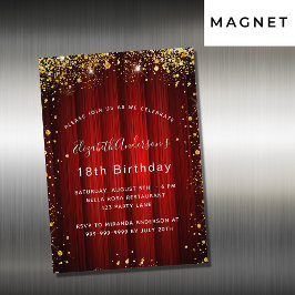 Convite Magnético Aniversário de ouro vermelho brilha no cinema luxo