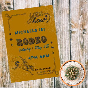 Convite Magnético Aniversário de Rodeio de Montaria Western Cowboy