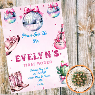 Convite Magnético Aniversário do Cactus Party Cowboy do Violão Rosa