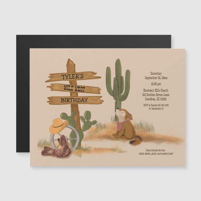 Convite Magnético Aniversário do Dia da Diversão Russa do Cowboy Wil (Frente/Verso)