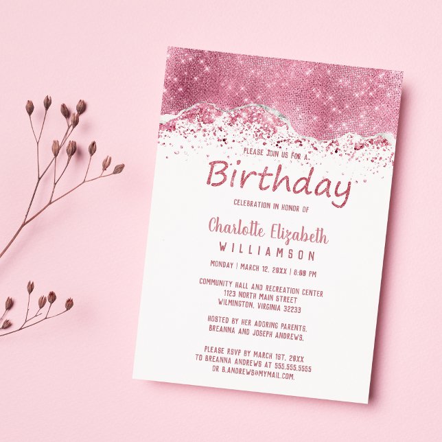 Convite Magnético Aniversário do rosa de luxo (Luxury rose gold silver glitter Birthday Magnetic)