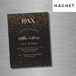 Convite Magnético Aniversário ouro negro confete ano nascimento luxo<br><div class="desc">Um moderno,  elegante e convite. Um fundo preto decorado com confete de ouro. Personalizar e acrescentar ano de nascimento,  nome e detalhes.</div>