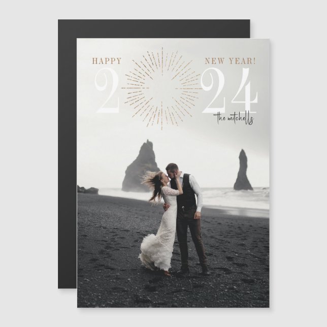 Convite Magnético Anos novos Fireworks Burst Elegante Holiday Magnet (Frente/Verso)